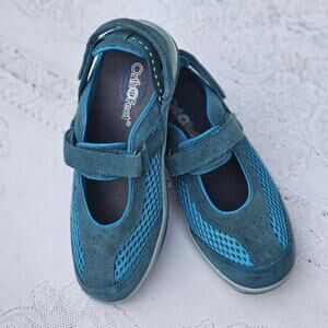 Ortho feet Sanibel 898 Women's  5.5 Teal Blue Suede Mary Jane Comfort Shoes NWOB